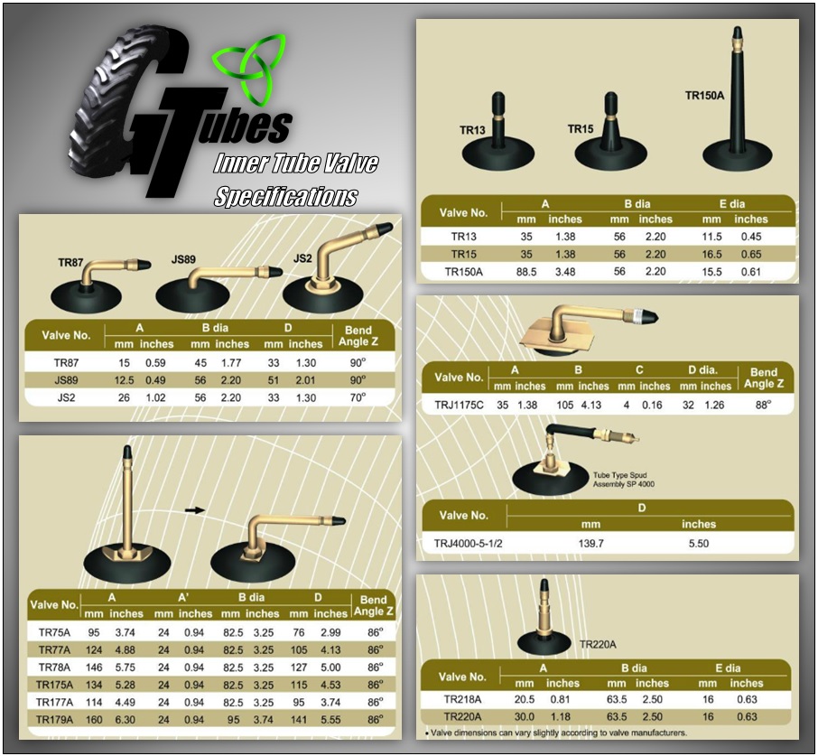 GTubes Inner Tube Valve Specifications